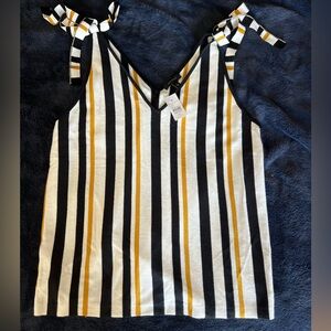 Ann Taylor Black, White, and Gold Striped Top
